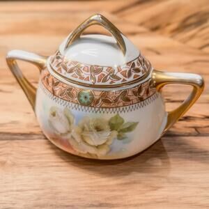 1930's Vintage Royal Rudolstadt Prussia Covered Sugar Dish, Antique Rose Pattern